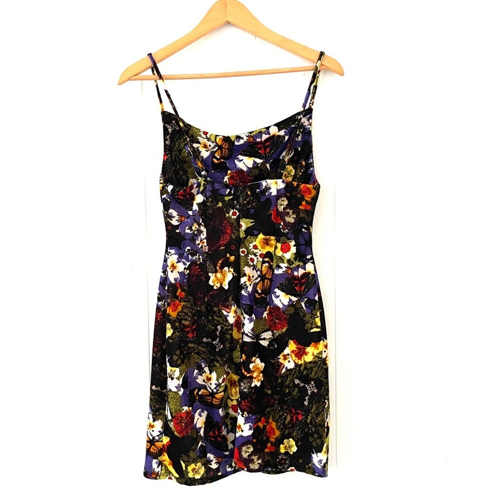 Urban Outfitters Butterfly Floral Velvet Mini Dress Cowl Neck Slip Multi Color - Picture 3 of 10